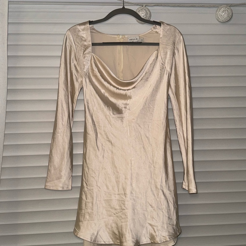 Hello Molly Champagne Long Sleeve, Mini Dress